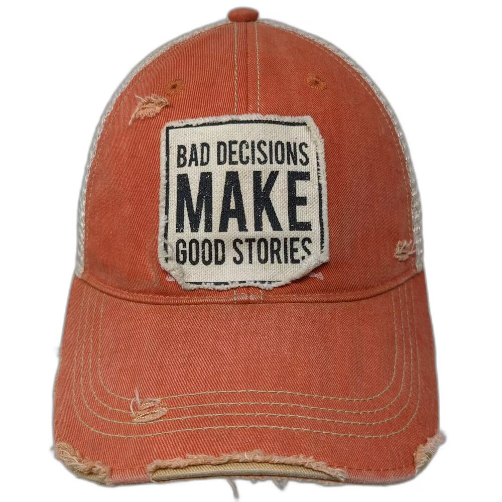 Headmost Trucker Hat Orange Beige OS Snapback Bad Decisions Make Good Stories